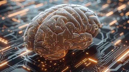 Aufkleber - A 3D human brain composed of various computer data elements and symbols, with intricate networks of code, binary digits, and circuitry seamlessly integrated into the structure. Generative AI.