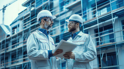 Aufkleber - Engineers conducting energy audits, eco-friendly building, energy-saving strategies, modern urban environment, crisp and clear visuals. Generative AI.