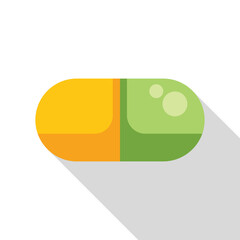 Sticker - Green and yellow pill is casting a long shadow on a white background