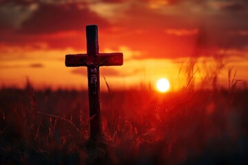 Crucifixion Of Jesus Christ - Cross At Sunset , ai