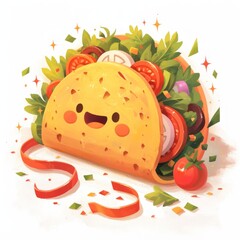 Happy Taco Illustration with Red Ribbon and Confetti Generated with Ai