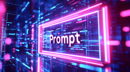 Neon Futuristic AI prompt illustration. High-tech background concept. Ready to use command prompt box
