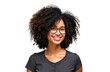 © The Stock Guy - Portrait of a smiling African American woman with afro hair wearing glasses, isolated on transparent background