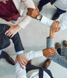 © peopleimages.com - Business team, hands and collaboration together in pentagon shape from above. Corporate teamwork, support and trust for hope, motivation and success working in office with commitment and union care