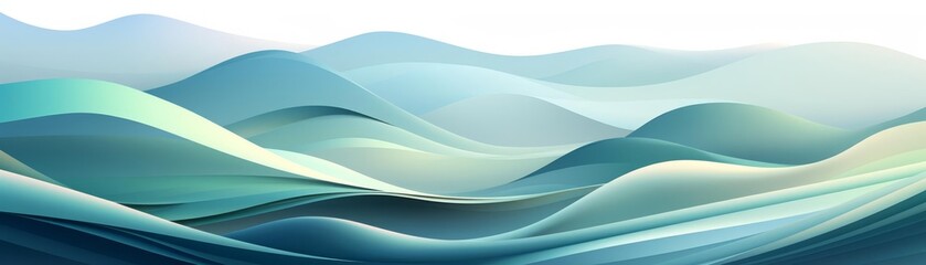 an abstract landscape of undulating hills in gradient hues of green and blue illustration