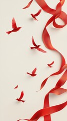 Wall Mural - Chinese style elements, clean solid background, easy to cut out, flowing silk ribbons, flying sparrows 