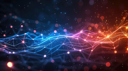 Fototapete - A glowing network of technology nodes and lines. Banners, posters, and social media backgrounds with a modern and sophisticated look. Generative AI.