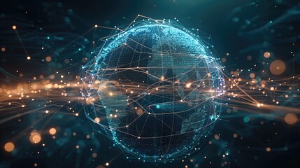 Leinwandbilder - Earth, technology, wireframe, particle. Generative AI.