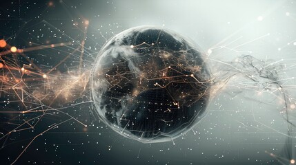 Fototapete - Earth, technology, wireframe, particle. Generative AI.
