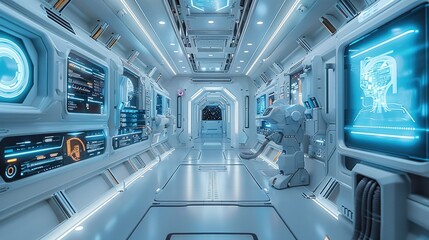 Poster - Futuristic AI lab with holographic screens. Generative AI.