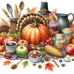 Happy Thanksgiving Day illustration background, Generative AI