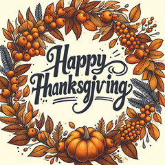 Happy Thanksgiving Day illustration background, Generative AI