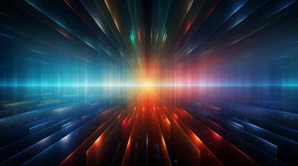 Wall Mural - Colorful Abstract Light Rays Converging Towards Horizon with Futuristic Glow