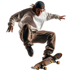 a man riding a skateboard isolated on transparent ,man playing skateboard png ,