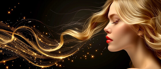 Wall Mural - A woman with long blonde hair is shown with a lot of sparkles in her hair. The image is a stylized representation of a woman's hair, with the hair being the main focus of the image