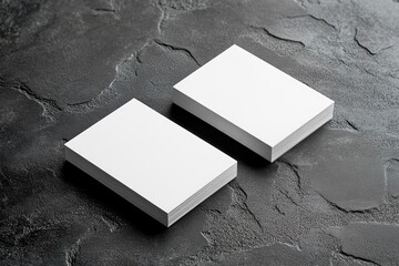 Two real white business cards on elegant dark concrete background, Empty template for luxury stationery mockup with generative ai