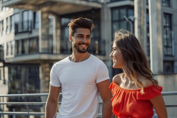 a man and a woman walking down a street