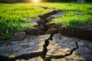 Poster - Ground crack and green grass landscape outdoors climate.