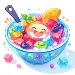 Wall Mural - Cute Illustration of a Bowl of Fruit with a Smiling Face Generated with Ai