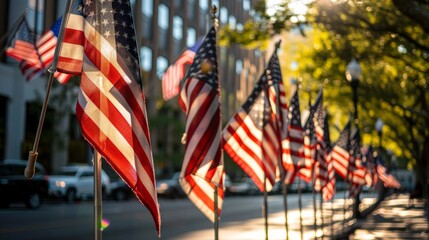 A Row of American Flags Pays Tribute on Memorial Day.