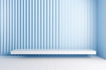 Empty Room with Soft Blue Background for Product Presentation, Bright Sunlight and Vertical Lines