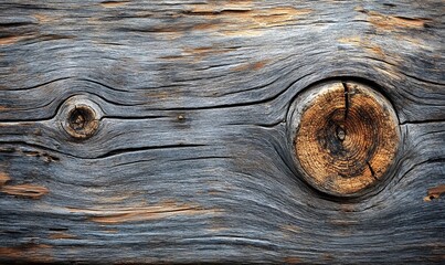 Close-Up of Weathered Wood Grain with Knots