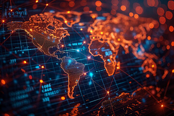 abstract technology background illustrates interconnectedness of world through digital networks, symbolizing concept of globalization as it transcends geographical boundaries and facilitates exchange