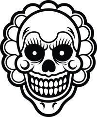 Sticker - clown skull illustration black and white