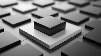 Wall Mural - modern geometric composition of black square on white box in high-contrast lighting - abstract 3d re