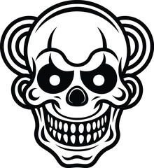 Sticker - clown skull illustration black and white