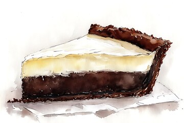 Poster - Watercolor Painting of a Slice of Chocolate Pie.