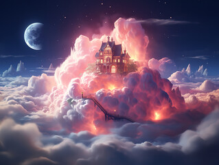 Wall Mural - Wonderful Cartoon smoke with house