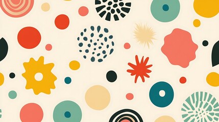 Wall Mural - Playful Vector Patterns in Bright Colors - Simple Cutout Shapes on Neutral Background | Vivid Flat Design Artwork with High Detail