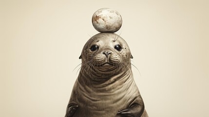 An illustration of a playful seal balancing a ball on its nose