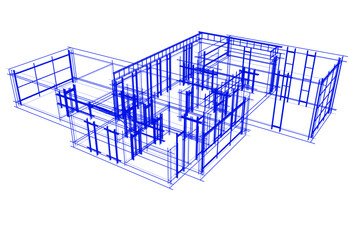 Linear view of house architectural concept vector 3d illustration