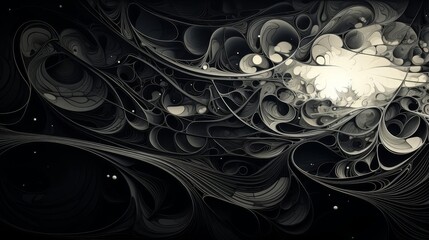 An intricate web of interwoven lines and shapes in monochromatic tones illustration