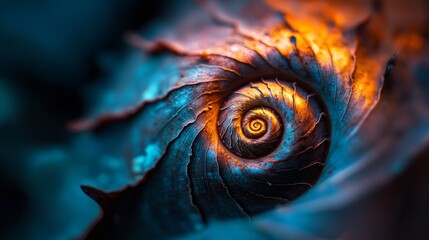 Wall Mural -  A tight shot of a spiraled item featuring a blue-orange vortex at its core