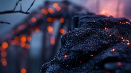 Wall Mural -  A clearer image of a bridge with orange-lit tree in foreground and a distinct bridge in the background