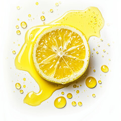 Canvas Print - Spilled lemonade with bubbles and droplets isolated on white background