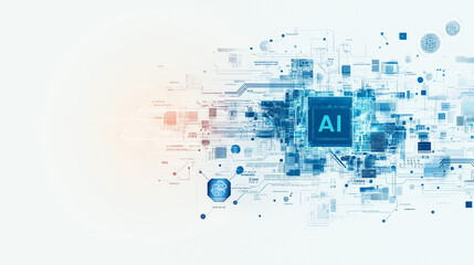 Wall Mural - Design a promotional poster for the AI intelligent technology conference, featuring elements of a circuit board and chip with the word AI, highlighting a blue color scheme and technological style.