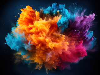 Wall Mural - Colorful mixed rainbow powder explosion isolated on white background.