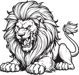 Poster - A lion line art coloring book illustration for kids