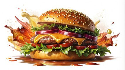 Wall Mural - hamburger on a wooden table