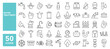© M Design - Set of 50 line icons related to water treatment, filters, hydration, water resistance, sewage, recycle, faucet, pressure tank, Editable stroke. Vector illustration