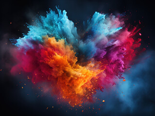 Wall Mural - Heart made out of colorful hearts on black background with sparkles.