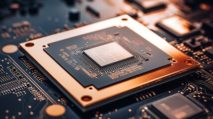 Detailed close up  ram acronym on microchip signifying random access memory technology