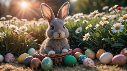 easter bunny and easter eggs