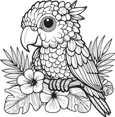 Sticker - A parrot line art coloring book illustration for kids