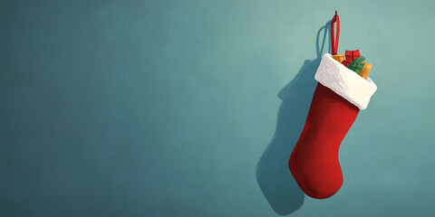 christmas stocking laying flat on a blank, unobstructed surface, flat illustration