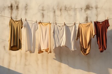 Canvas Print - Different clothes drying laundry architecture wall.